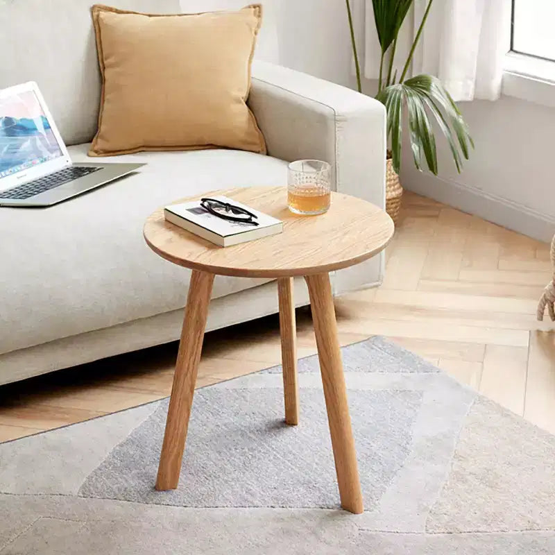 TUYOHW Modern Coffee Table with 100% Oak Wood Frame,17.7 Low End Table for Living Room,Rustic Round Side Table,Easy to Assemble,Natural