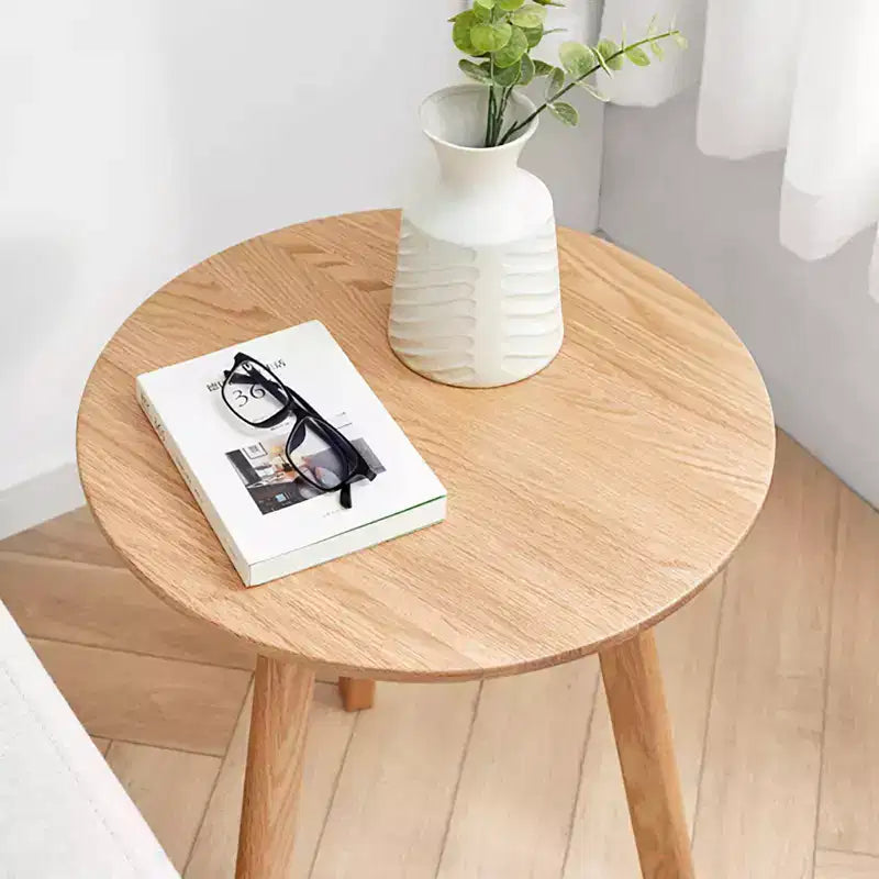 Table basse moderne TUYOHW avec cadre 100 % en bois de chêne, petite table d'appoint de 45 cm pour salon, table d'appoint ronde rustique, facile à assembler, naturelle