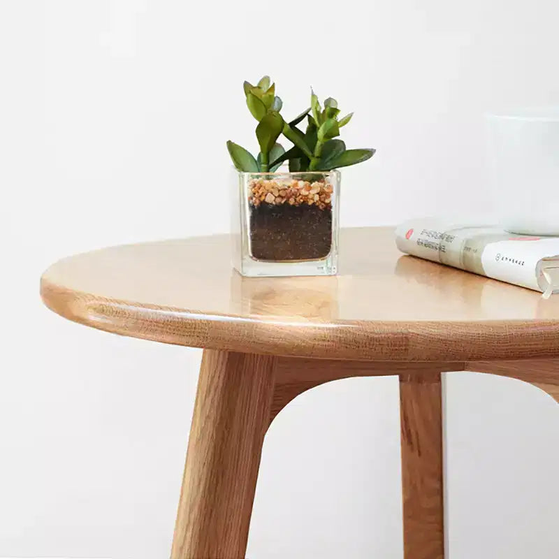 Table basse moderne TUYOHW avec cadre 100 % en bois de chêne, petite table d'appoint de 45 cm pour salon, table d'appoint ronde rustique, facile à assembler, naturelle