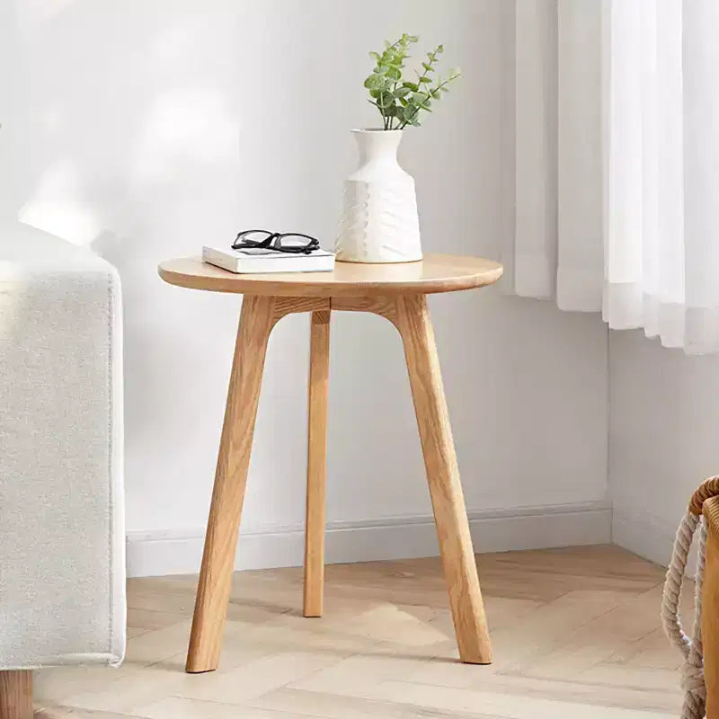 Table basse moderne TUYOHW avec cadre 100 % en bois de chêne, petite table d'appoint de 45 cm pour salon, table d'appoint ronde rustique, facile à assembler, naturelle