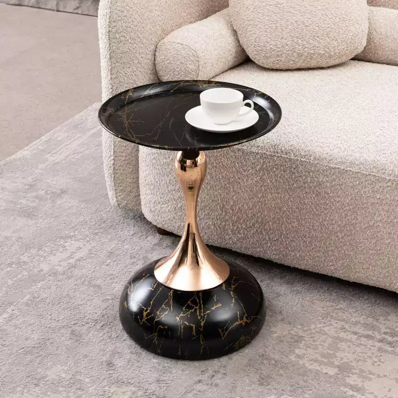TUYOHW 21.2 Mermaid End Coffee Table for Living Room,Chic Metal Pedestal Table,Chic End Table Round Sofa Side Table,Art Deco,Black Marble Grain