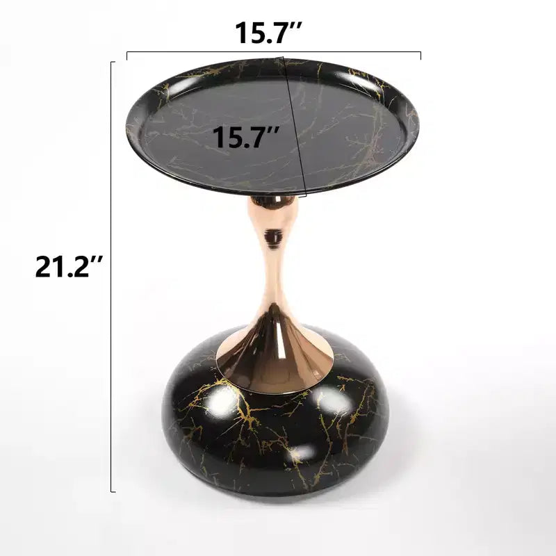 TUYOHW 21.2 Table d'appoint Sirène pour salon,Table à pied en métal chic,Table d'appoint ronde chic pour canapé,Art Déco,Grain de marbre noir