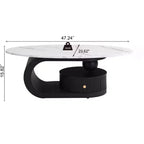 TUYOHW Lot de 2 tables basses gigognes modernes, table basse ovale pour salon, ensemble de tables d'appoint rondes avec tiroir, table basse de rangement, noir/blanc