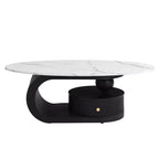 TUYOHW Lot de 2 tables basses gigognes modernes, table basse ovale pour salon, ensemble de tables d'appoint rondes avec tiroir, table basse de rangement, noir/blanc
