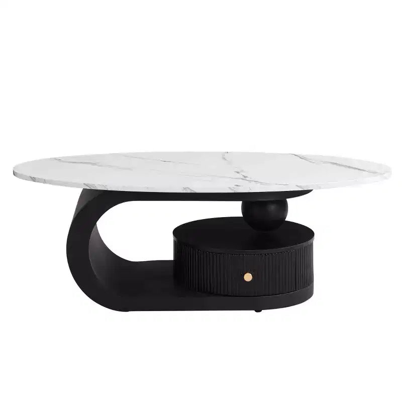 TUYOHW Lot de 2 tables basses gigognes modernes, table basse ovale pour salon, ensemble de tables d'appoint rondes avec tiroir, table basse de rangement, noir/blanc