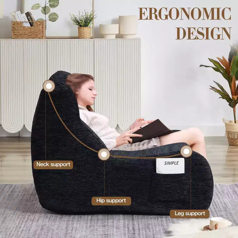 Fauteuil poire géant Okak avec accoudoirs, fauteuil de sol avec éponge haute résilience, canapé poire paresseux pour adultes, fauteuil d'appoint