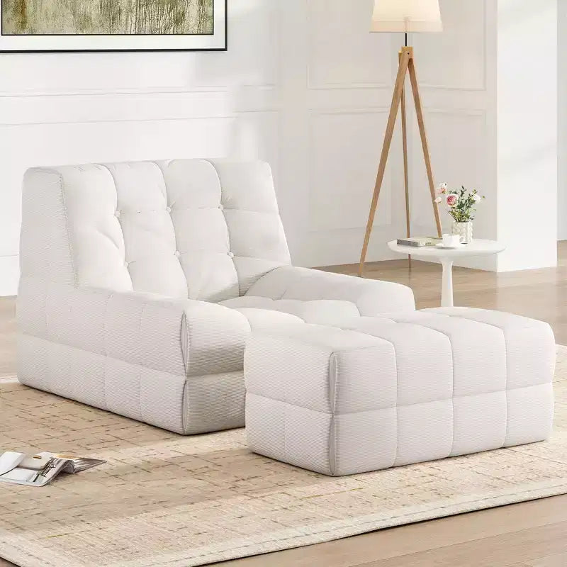 Okak Giant Bean Bag Chair with Ottoman,Bean Bag Couch Floor Chair with Memory Foam, Gaming Bean Bag Chairs Lounge Chair for Living Room, Beige