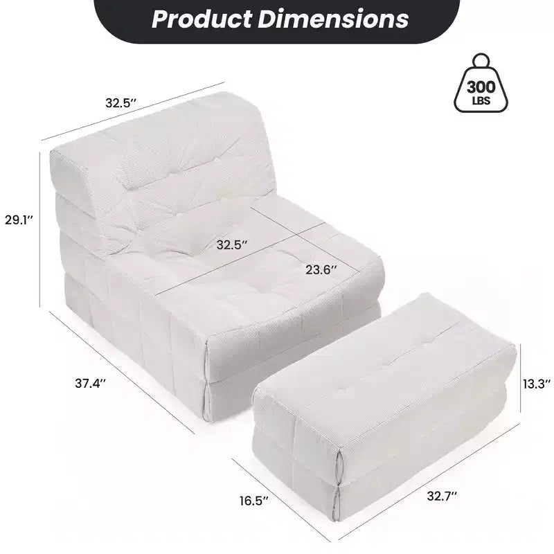 Okak Grand pouf géant avec pouf, chaise de sol en forme de pouf avec mousse à mémoire de forme, fauteuil pouf de jeu pour salon, beige