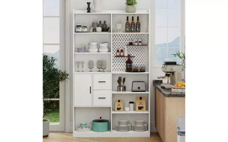 TUYOHW Étagères Hautes à 4 Niveaux avec 10 Cubes et 3 Portes, Bibliothèque Ouverte avec Meuble de Rangement, Bibliothèques en Bois pour Salon, Bureau