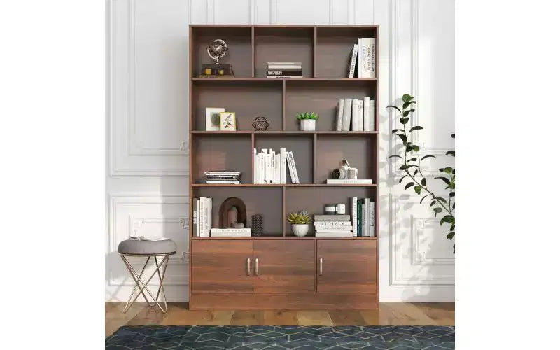 TUYOHW Étagères Hautes à 4 Niveaux avec 10 Cubes et 3 Portes, Bibliothèque Ouverte avec Meuble de Rangement, Bibliothèques en Bois pour Salon, Bureau