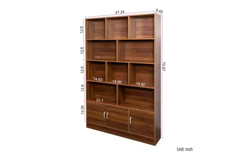 TUYOHW Étagères Hautes à 4 Niveaux avec 10 Cubes et 3 Portes, Bibliothèque Ouverte avec Meuble de Rangement, Bibliothèques en Bois pour Salon, Bureau