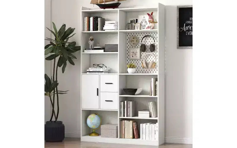 TUYOHW Étagères Hautes à 4 Niveaux avec 10 Cubes et 3 Portes, Bibliothèque Ouverte avec Meuble de Rangement, Bibliothèques en Bois pour Salon, Bureau