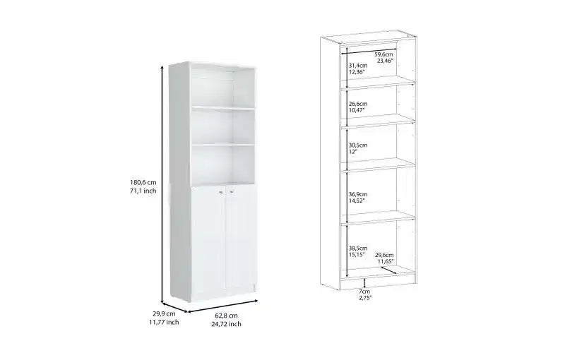 TUYOHW Étagères Modernes à 3 Niveaux avec 2 Portes, Bibliothèque Combinant Rangement Ouvert et Fermé, Bibliothèques Verticales pour Salon, Bureau à Domicile