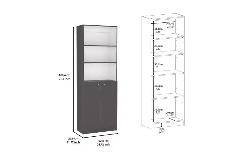TUYOHW Étagères Modernes à 3 Niveaux avec 2 Portes, Bibliothèque Combinant Rangement Ouvert et Fermé, Bibliothèques Verticales pour Salon, Bureau à Domicile