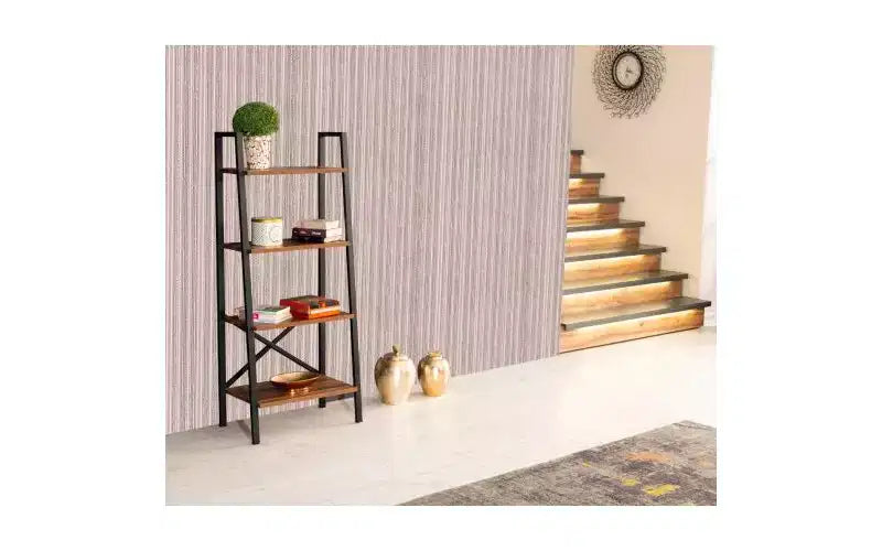 TUYOHW Étagère échelle moderne à 4 niveaux, étagère ouverte, étagère en bois, étagères à cadre métallique pour petits espaces, salon, bureau