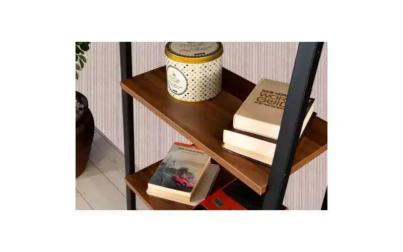 TUYOHW Étagère échelle moderne à 4 niveaux, étagère ouverte, étagère en bois, étagères à cadre métallique pour petits espaces, salon, bureau