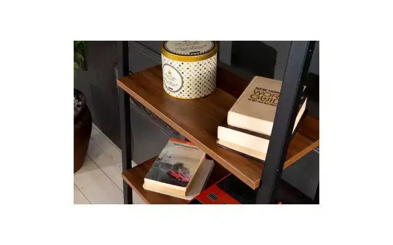 TUYOHW Étagère échelle moderne à 4 niveaux, étagère ouverte, étagère en bois, étagères à cadre métallique pour petits espaces, salon, bureau