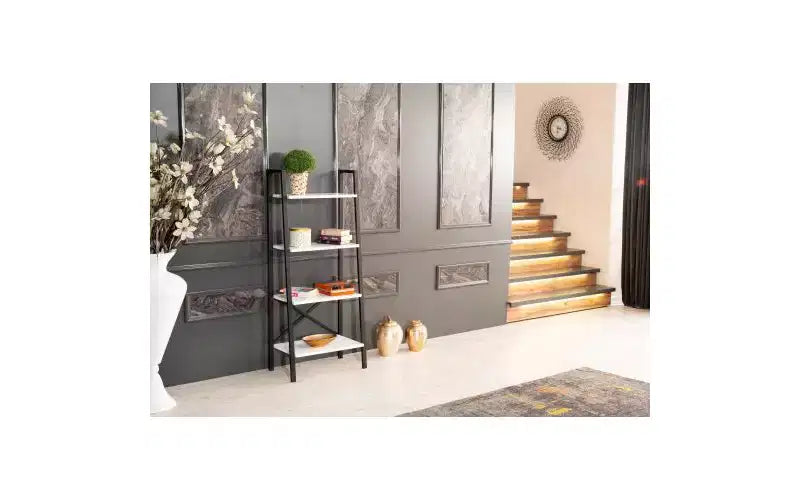 TUYOHW Étagère échelle moderne à 4 niveaux, étagère ouverte, étagère en bois, étagères à cadre métallique pour petits espaces, salon, bureau