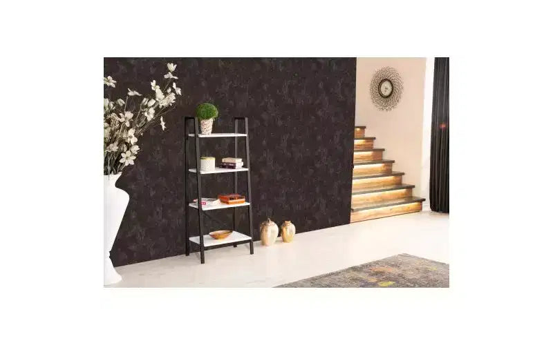 TUYOHW Étagère échelle moderne à 4 niveaux, étagère ouverte, étagère en bois, étagères à cadre métallique pour petits espaces, salon, bureau