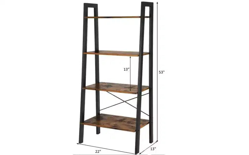 TUYOHW Étagère échelle moderne à 4 niveaux, étagère ouverte, étagère en bois, étagères à cadre métallique pour petits espaces, salon, bureau