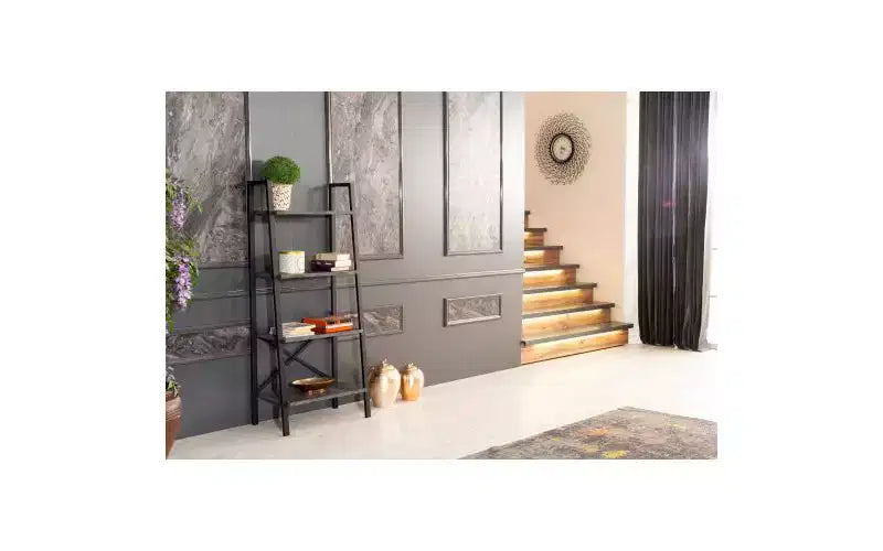 TUYOHW Étagère échelle moderne à 4 niveaux, étagère ouverte, étagère en bois, étagères à cadre métallique pour petits espaces, salon, bureau
