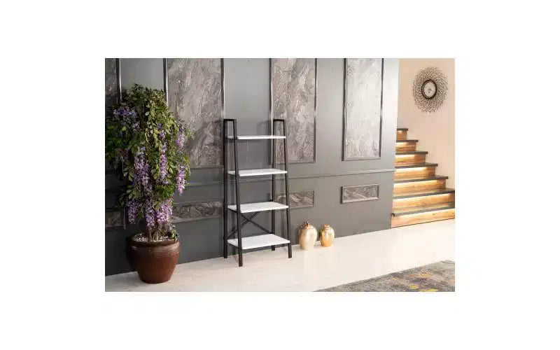 TUYOHW Étagère échelle moderne à 4 niveaux, étagère ouverte, étagère en bois, étagères à cadre métallique pour petits espaces, salon, bureau