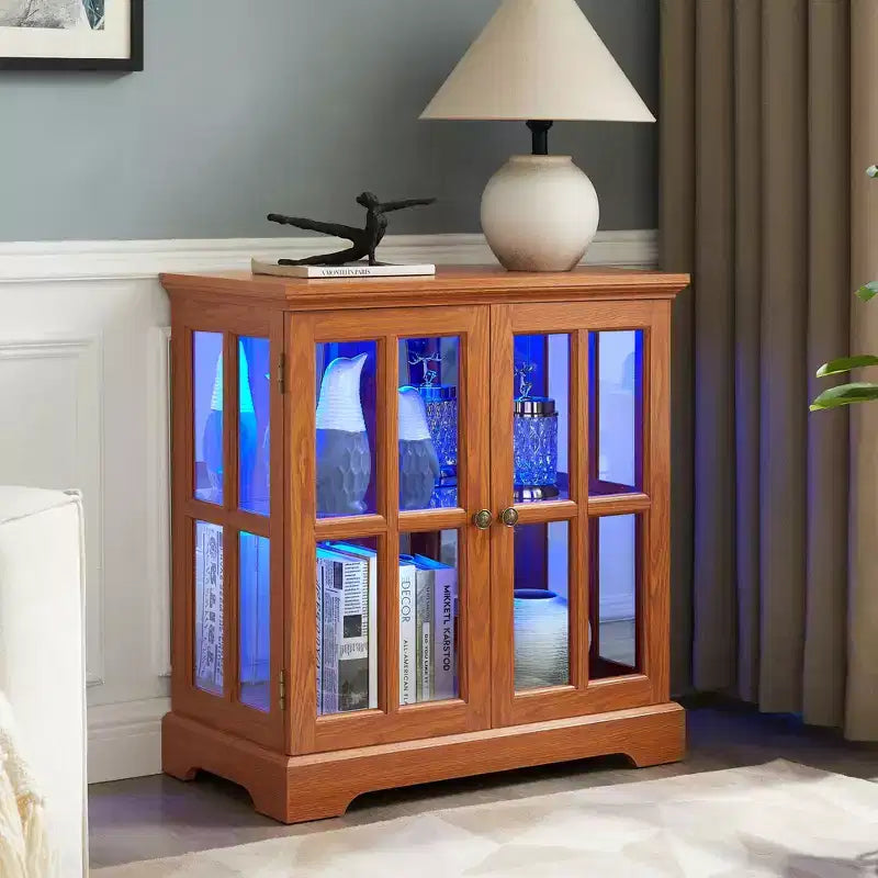 Vitrine Antique avec Étagères Réglables, Vitrine de Qualité au Design Rétro avec Portes Treillis, Bibliothèque Élégante et Meuble de Rangement pour la Décoration Intérieure