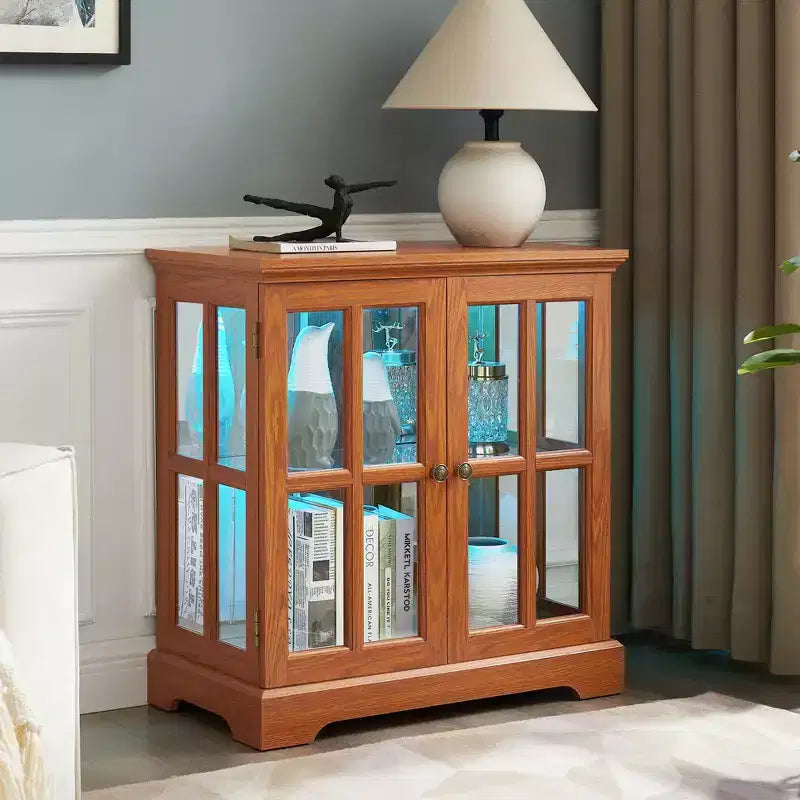 Vitrine Antique avec Étagères Réglables, Vitrine de Qualité au Design Rétro avec Portes Treillis, Bibliothèque Élégante et Meuble de Rangement pour la Décoration Intérieure