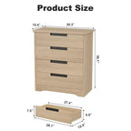 Commode 4 tiroirs, Meuble de rangement pour chambre, Commode en bois avec poignées encastrées pour salon, couloir