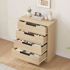 Commode 4 tiroirs, Meuble de rangement pour chambre, Commode en bois avec poignées encastrées pour salon, couloir
