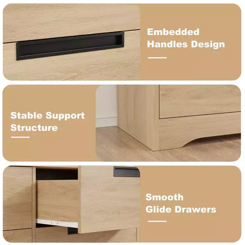 Commode 4 tiroirs, Meuble de rangement pour chambre, Commode en bois avec poignées encastrées pour salon, couloir
