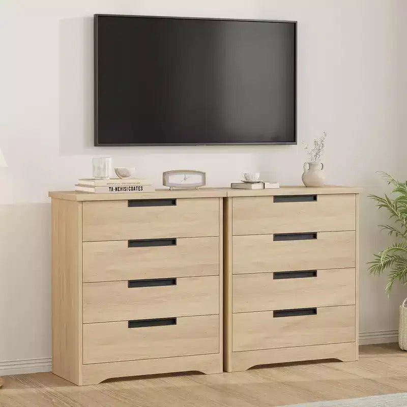 Commode 4 tiroirs, Meuble de rangement pour chambre, Commode en bois avec poignées encastrées pour salon, couloir