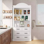 Hitow Freestanding Kitchen Pantry Cabinet Kitchen Storage Hutch with 4 Drawers/Open Shelves Organizer Cabinet for Kitchen & Coffee Bar