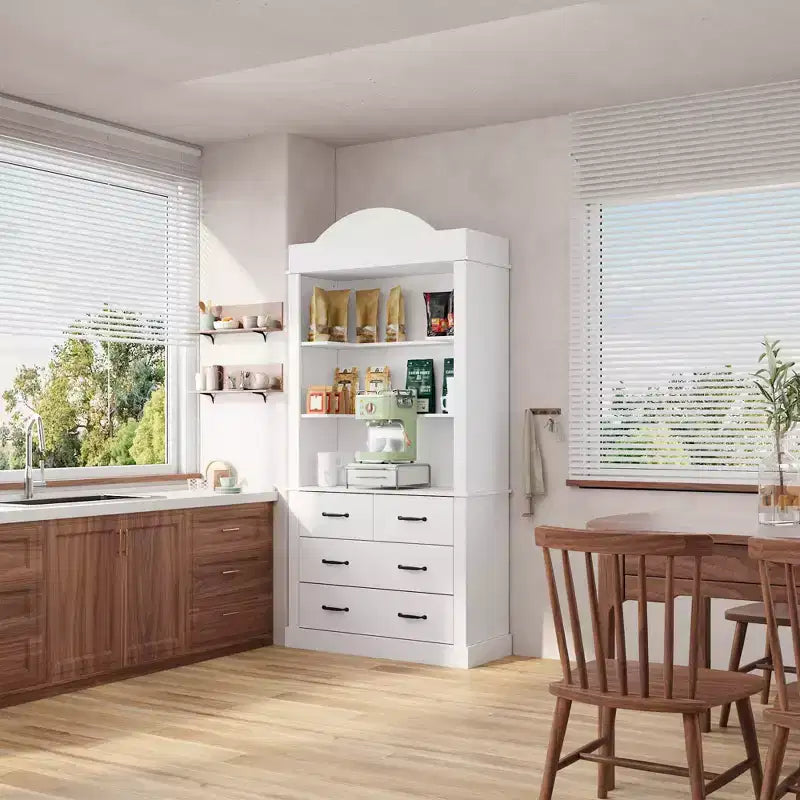 Hitow Meuble de Rangement de Cuisine Autonome Armoire de Rangement avec 4 Tiroirs/Étagères Ouvertes Meuble Organisateur pour Cuisine et Bar à Café