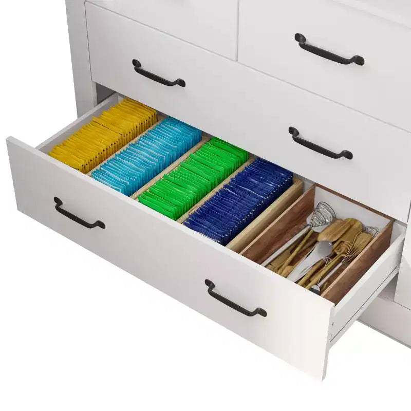 Hitow Meuble de Rangement de Cuisine Autonome Armoire de Rangement avec 4 Tiroirs/Étagères Ouvertes Meuble Organisateur pour Cuisine et Bar à Café