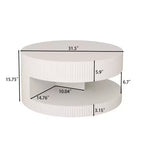 TUYOHW Table basse d'appoint cannelée très tendance de 80 cm, table de salon ronde à 2 niveaux, table d'appoint chic pour salon, table d'appoint de rangement, capacité de 50 kg