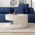 TUYOHW Table basse d'appoint cannelée très tendance de 80 cm, table de salon ronde à 2 niveaux, table d'appoint chic pour salon, table d'appoint de rangement, capacité de 50 kg