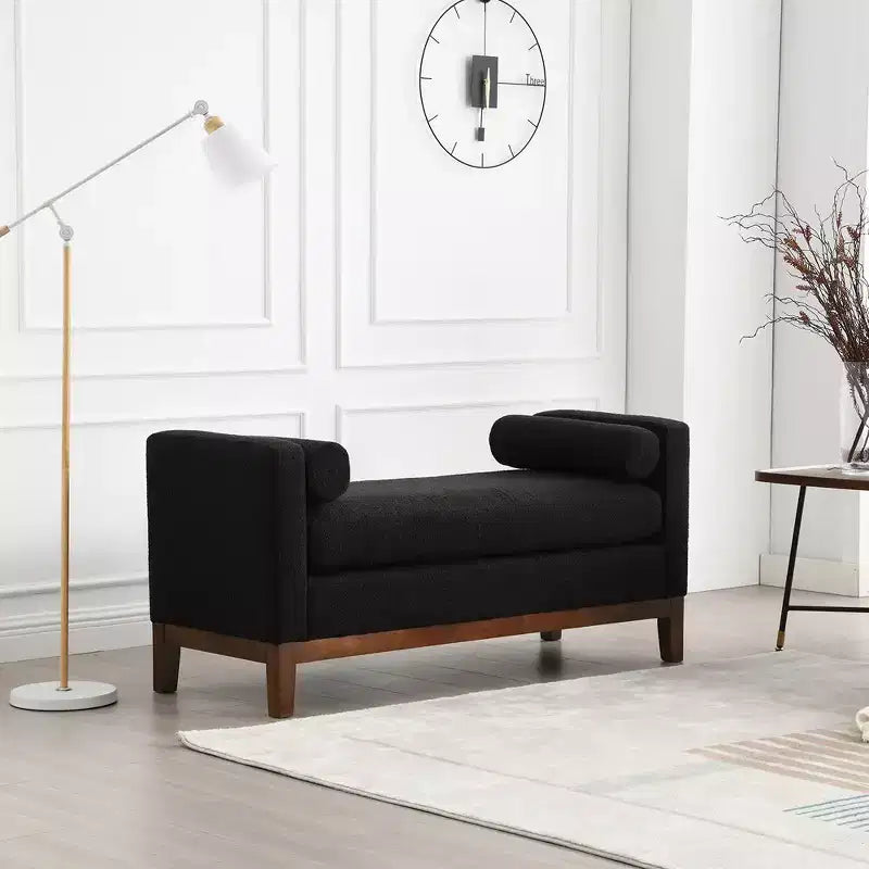 53.5W Upholstered Bench, Ottoman Bench With Wood Legs & Bolster Pillows For End Of Bed, Bedroom, Living Room, Entryway, Black