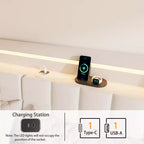 Cadre de lit flottant avec station de recharge, cadre de lit plateforme rembourré avec tête de lit et espace de rangement caché, beige