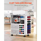 Chariot et table de rangement roulants VEVOR, compatibles avec les machines Cricut, poste de travail d'organisation pour loisirs créatifs avec 2 ports USB et prises, blanc
