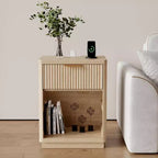 Table de chevet de ferme cannelée, table de nuit avec station de recharge et tiroirs, table de chevet moderne du milieu du siècle avec poignée en métal pour chambre à coucher ou bureau