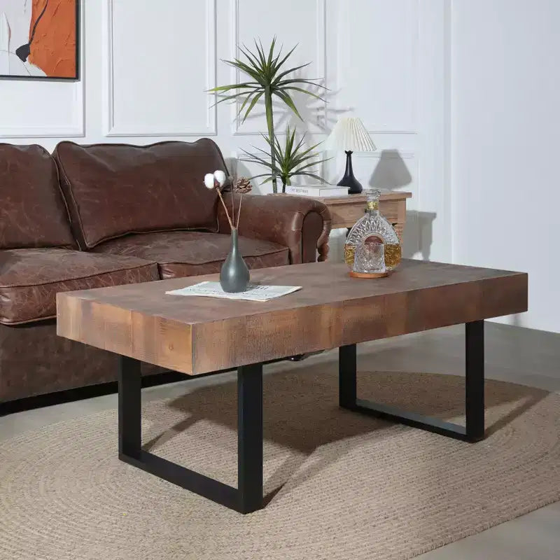 GDFStudio Leva Industrial Wooden Coffee Table with Metal Legs