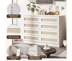 Commode en rotin pour chambre à coucher, commode moderne en bois à 8 tiroirs, grande commode de rangement en bois pour placard, chambre d'enfant, salon et entrée