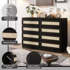 Commode en rotin pour chambre à coucher, commode moderne en bois à 8 tiroirs, grande commode de rangement en bois pour placard, chambre d'enfant, salon et entrée