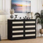 Commode en rotin pour chambre à coucher, commode moderne en bois à 8 tiroirs, grande commode de rangement en bois pour placard, chambre d'enfant, salon et entrée