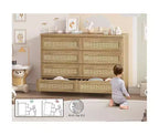 Commode en rotin pour chambre à coucher, commode moderne en bois à 8 tiroirs, grande commode de rangement en bois pour placard, chambre d'enfant, salon et entrée
