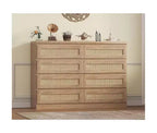 Commode en rotin pour chambre à coucher, commode moderne en bois à 8 tiroirs, grande commode de rangement en bois pour placard, chambre d'enfant, salon et entrée