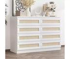 Commode en rotin pour chambre à coucher, commode moderne en bois à 8 tiroirs, grande commode de rangement en bois pour placard, chambre d'enfant, salon et entrée