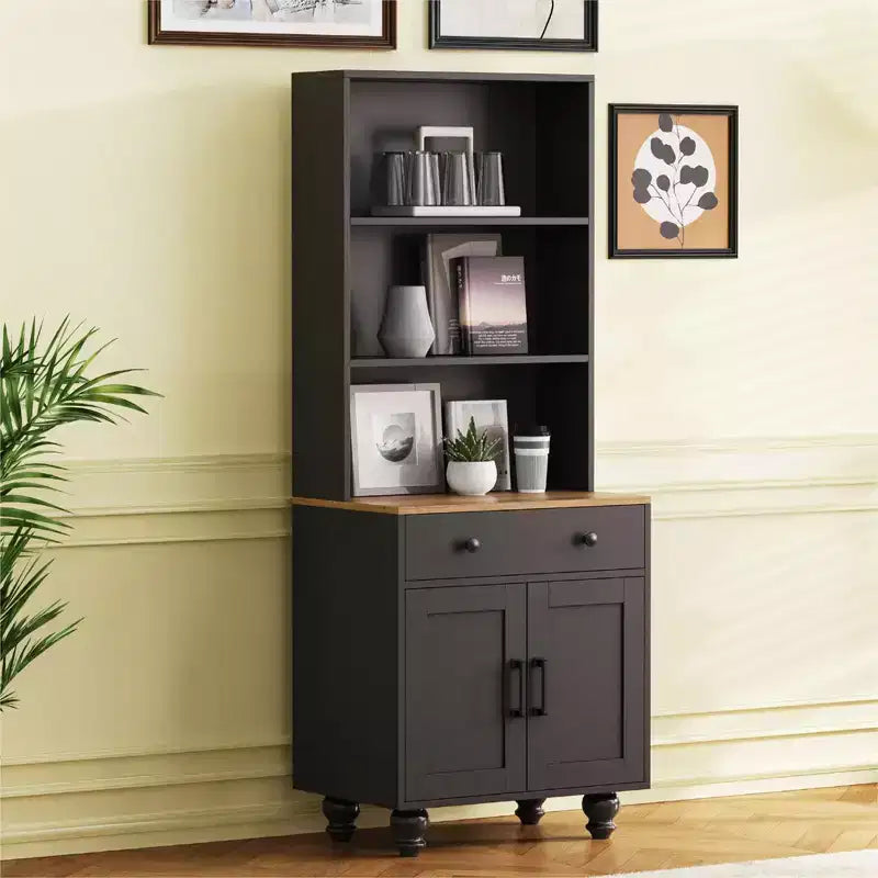Armoire de cuisine moderne avec étagères réglables, tiroir et 4 pieds en forme de gourde, bibliothèque de rangement de ferme à 5 niveaux pour salon