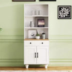 Armoire de cuisine moderne avec étagères réglables, tiroir et 4 pieds en forme de gourde, bibliothèque de rangement de ferme à 5 niveaux pour salon